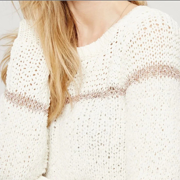 Ann Taylor LOFT Serenade Stripe Open Knit Sweater Size Medium Ivory White - Picture 2 of 8